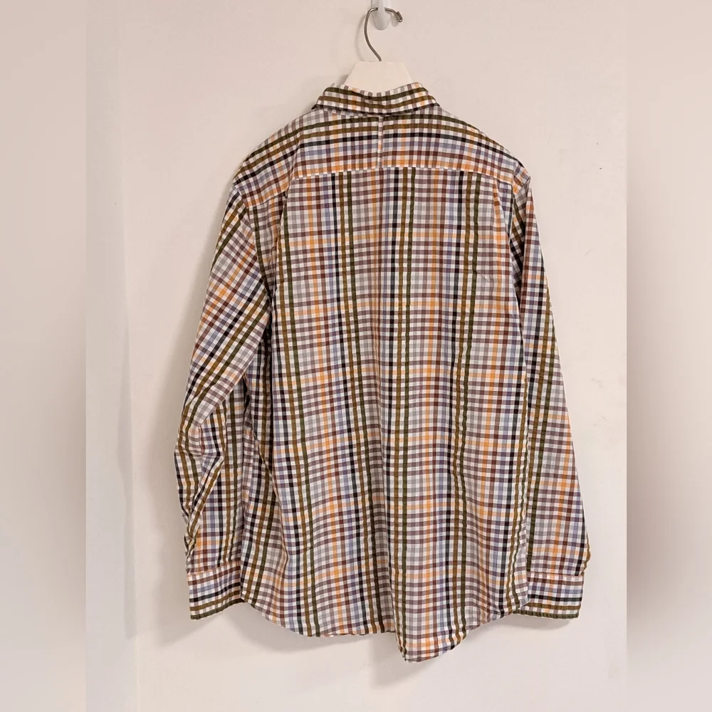 Banana Republic Plaid Shirt Green, Orange, & Brown Long Sleeve Men's 16-16 1/2